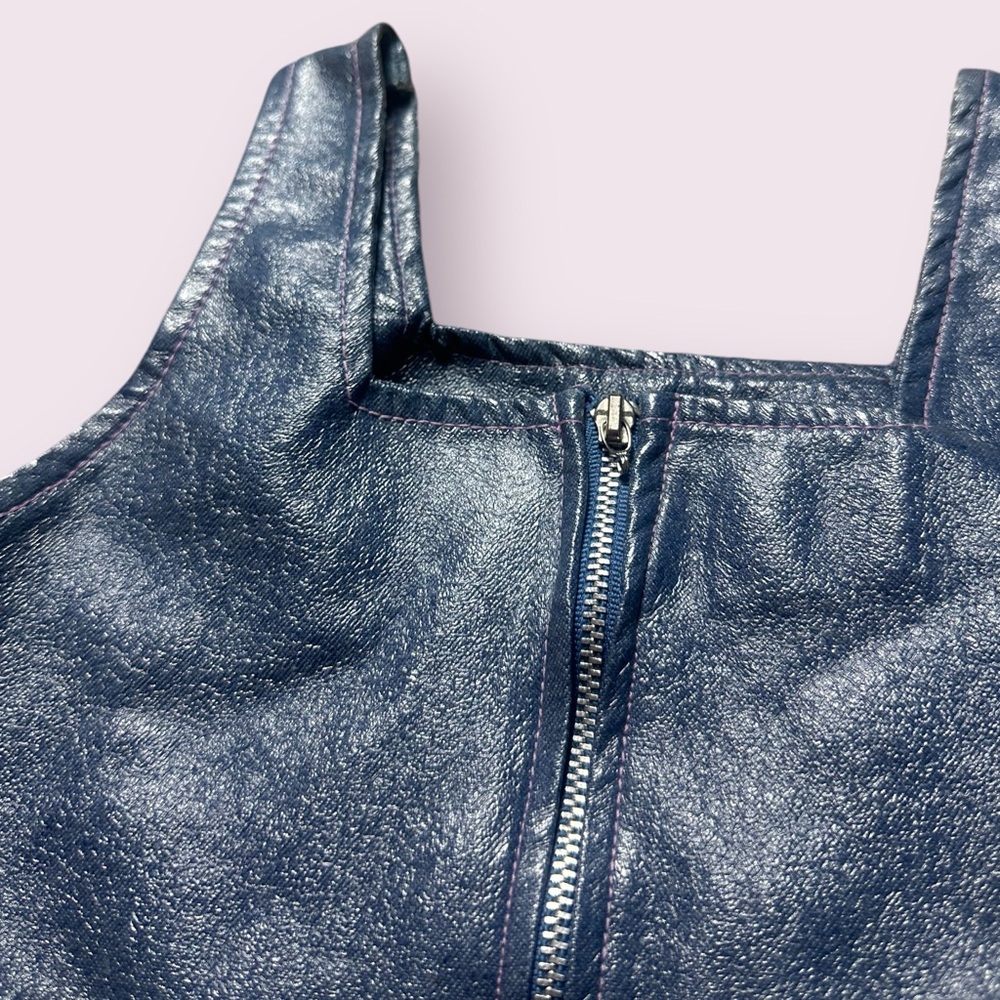 Vintage Toddler Girl Sparkle Brand Half Zip Faux Leather Metallic Tank Size 4 - Picture 8 of 13